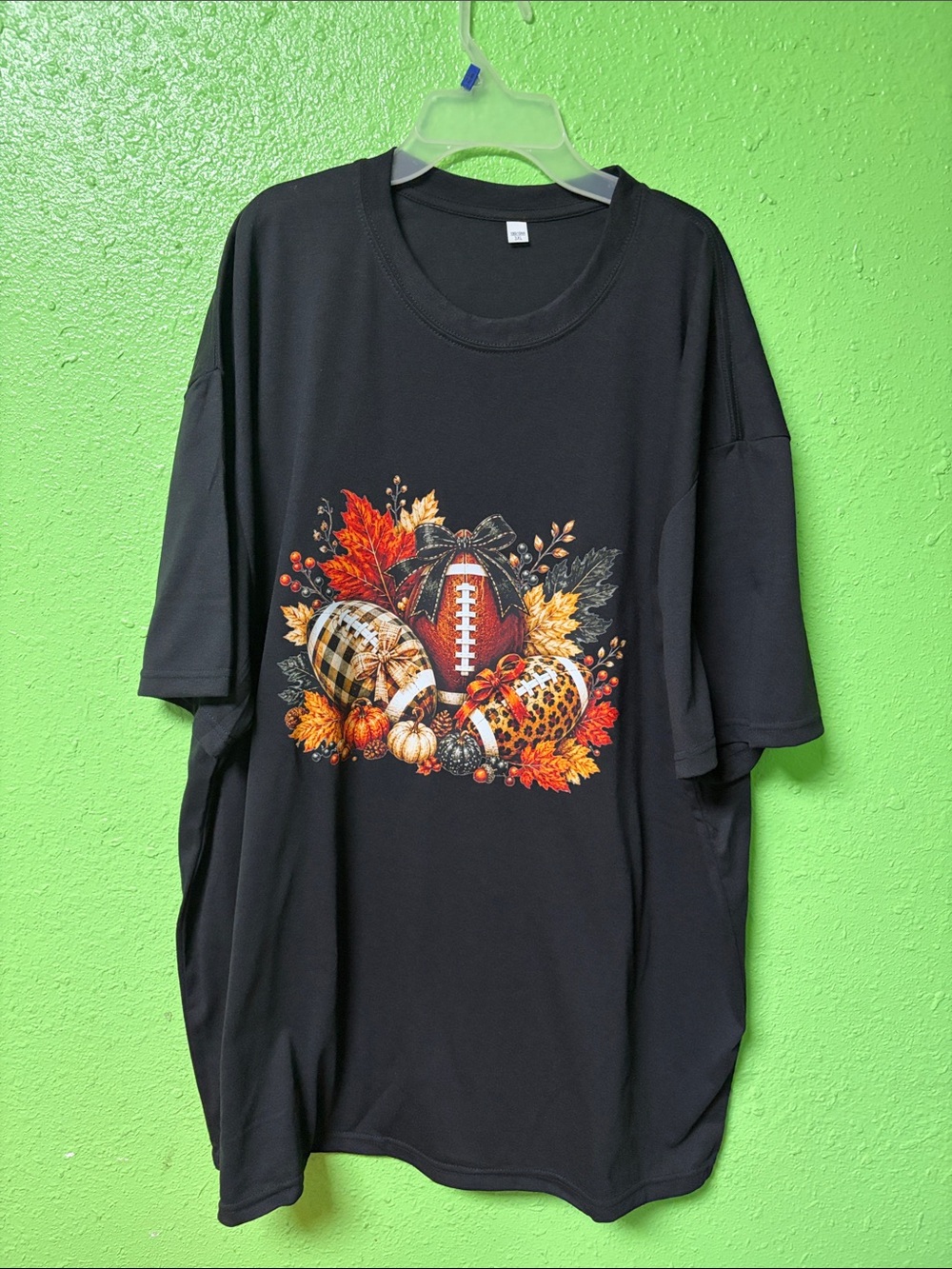 Black Graphic Fall Football & Pumpkins T-Shirt